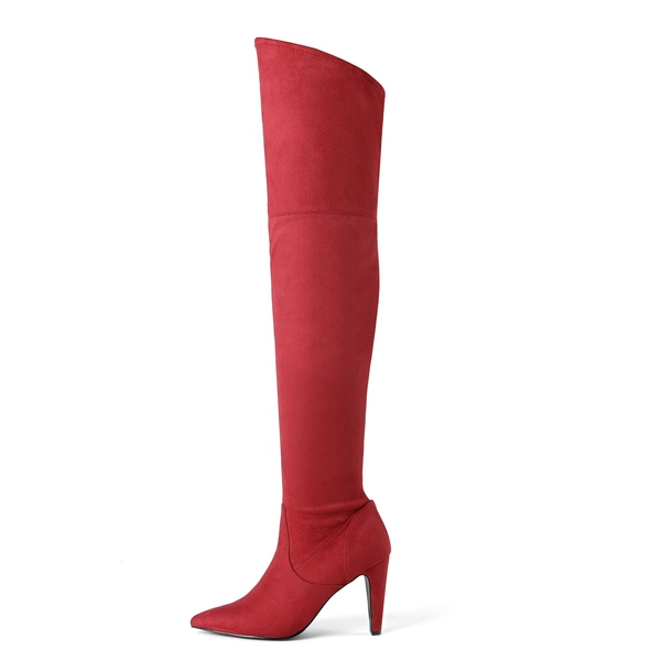 Thigh High Heeled Boots - RED SUEDE - 3